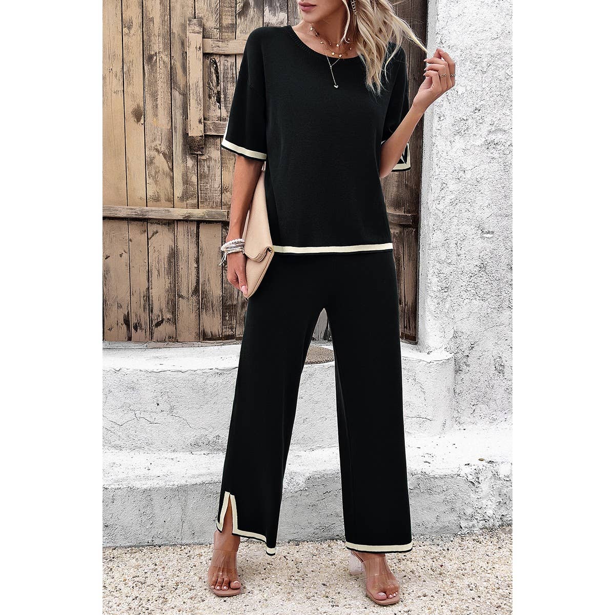 Two Pieces Round Neck Fit Blouse And Pants Sets