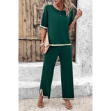 Two Pieces Round Neck Fit Blouse And Pants Sets | Top & Pant Set (NOT Loungewear) - Women's | F, new arrival, Sets | Elings