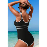 U Neck Contrast Trim Strip One Piece Swimsuit