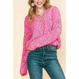 V Neck Colorful Dots Stitch Ribbed Knit Sweater