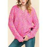 V Neck Colorful Dots Stitch Ribbed Knit Sweater