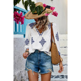 V Neck Printed Loose Fit Blouse