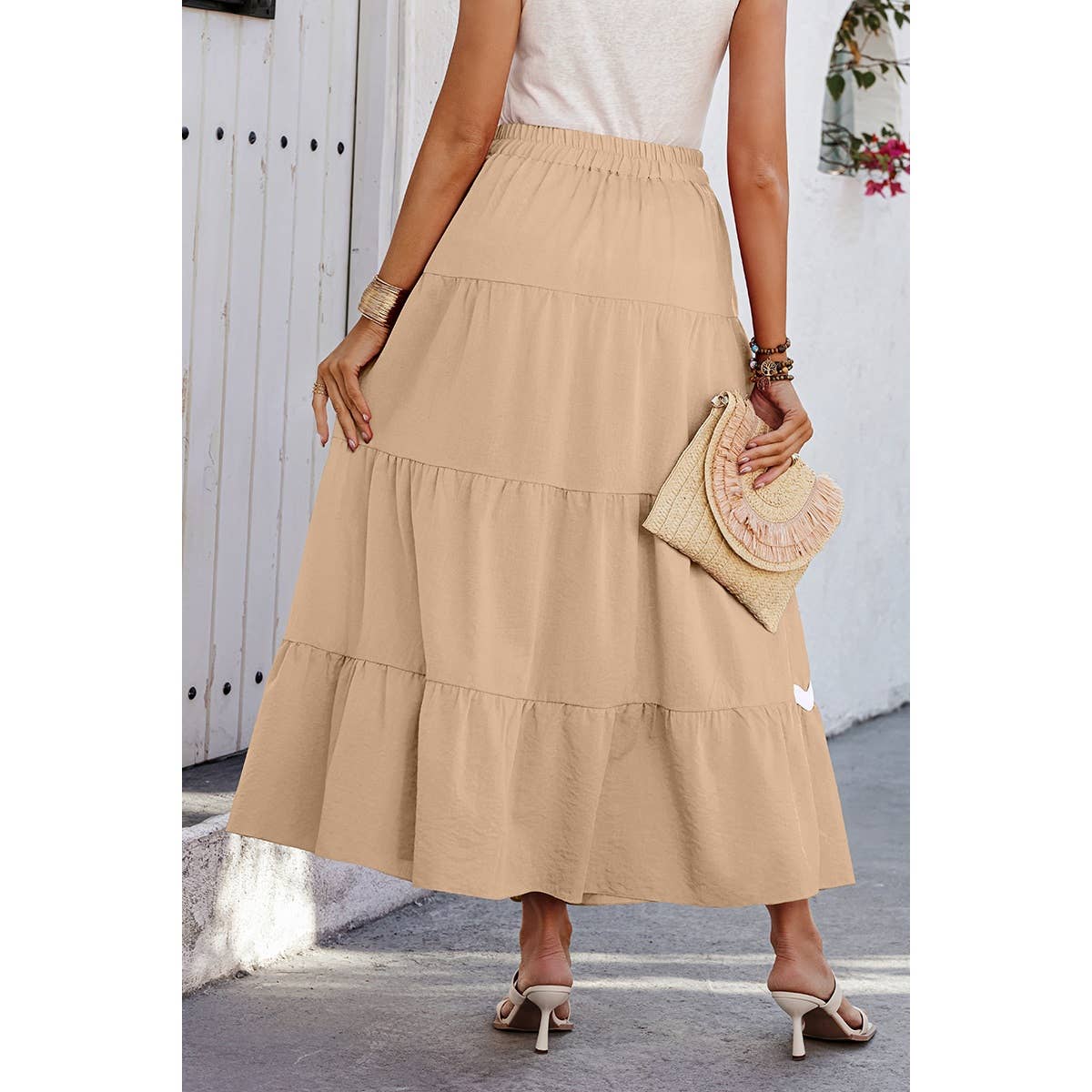 Waves Print Pleated Elastic Waist Band Skirt