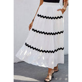 Waves Print Pleated Elastic Waist Band Skirt