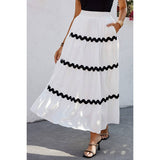 Waves Print Pleated Elastic Waist Band Skirt