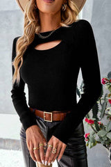 Chic Cut Out Crop Top | Knit Top - Women's | 2024, long sleeve top, Top, tops | Elings