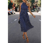 Dot Print Open Shoulder Fit Knot Belt Dress | Dress - Women's | Dress, midi dress | Elings