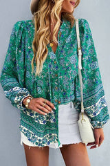 Floral V-Neck Drawstring Top | Casual Woven Top - Women's | long sleeve top, Top, tops | Elings