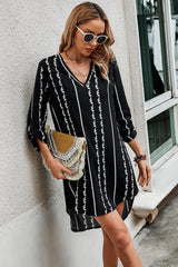 Graphic Strip Color Clock Loose Fit V Neck Dress