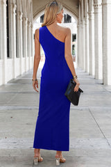 Cut Out One Shoulder Sleeveless Solid Wrap Dress