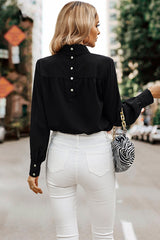 Solid Mock Neck Drop Shoulder Blouse