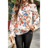 Floral Print Mock Neck Loose Fit Lined Blouse | Blouse - Women's | long sleeve top | Elings