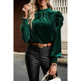 Knot Back Cut Out Mock Neck Solid Velvet Blouse | Blouse - Women's | blouse, long sleeve top, tops | Elings