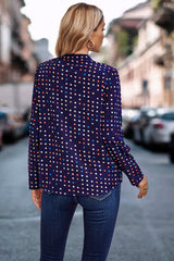 Polka Dot Print Notched Neckline Blouse