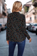 Polka Dot Print Notched Neckline Blouse