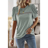 Hollow Out Color Block Floral Hem Lace Loose Fit Top | Shirt - Women's | Elings