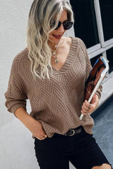 V Neck Cross Long Sleeves Sweater | Pullover Sweater - Women's | 2023, fall and winter, New Arrivals, SWEATER, Sweatshirt | Elings