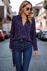 Polka Dot Print Notched Neckline Blouse