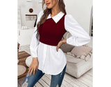 Frenchy Colorblock Lantern Sleeve Two In One Top | Blouse - Women's | long sleeve top, tops | Elings