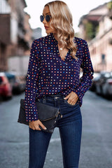 Polka Dot Print Notched Neckline Blouse