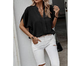 V Neck Solid Loose Fit Half Sleeve Blouse | Shirt - Women's | 523 | Elings