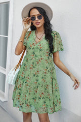 Floral V Neck Short Sleeve Dress | Dress - Women's | 2024, above the knee, Clearance, Dress | Elings