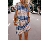 Tie Dye Tee Plaid Fit Round Neck Dress | Dress - Women's | 2024, above the knee, Dress | Elings