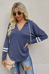 V Neck Strip Long Sleeves Hoodie | Knit Top - Women's | 2023, Hoodie, New Arrivals | Elings