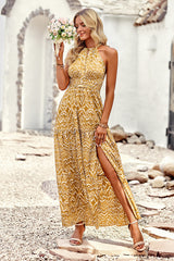 Halterneck Cutout Print Maxi Cross Dress