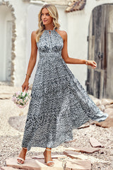 Halterneck Cutout Print Maxi Cross Dress