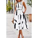 Floral Print Cut Out Ruched Fit Sleeveless Ruffle Dress | Dress - Women's | Dress, midi dress | Elings