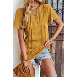 Solid Strip Ruffle Button Loose Fit Blouse | Shirt - Women's | 523 | Elings