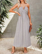 Striped V Neck Maxi Dress | Dress - Women's | 2023, Dress, maxi dress, New Arrivals | Elings