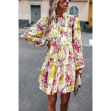 Floral High Neck Stretch Ruffle Dress | Dress - Women's | above the knee, Dress | Elings