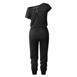 One Shoulder Off Shoulder Drawstring Straight Leg Solid Women Jumpsuit