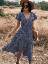 Polka Dot Butterfly Sleeve Midi Dress