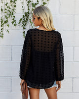 Swiss Dot V Neck Sheer Blouse