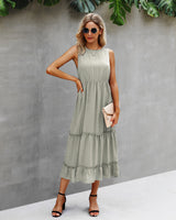 Ethereal Ruffle Swing Chiffon Dress