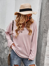 Cozy Chic V Neck Button-Up Sweatshirt