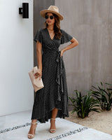 Dotted Hi Lo Maxi Wrap Dress