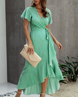 Dotted Hi Lo Maxi Wrap Dress