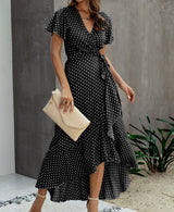 Dotted Hi Lo Maxi Wrap Dress | Dress - Women's | 011624, Dress, maxi dress, new arrival, New Arrivals | Elings