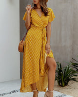 Dotted Hi Lo Maxi Wrap Dress