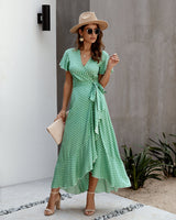 Dotted Hi Lo Maxi Wrap Dress