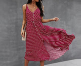 Polka Dot V-Neck Midi Dress | Dress - Women's | Dress, midi dress | Elings