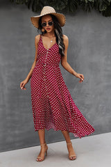 Polka Dot V-Neck Midi Dress