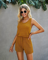 Sleeveless Scoop Neck Drawstring Solid Color Block Women Romper Jumpsuit