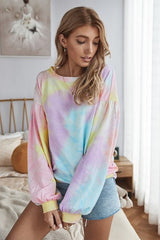 Trendy Tie Dye Puff Sleeve Sweatshirt