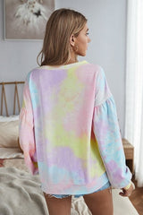 Trendy Tie Dye Puff Sleeve Sweatshirt