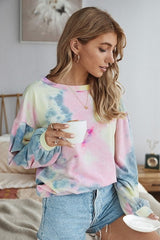 Trendy Tie Dye Puff Sleeve Sweatshirt